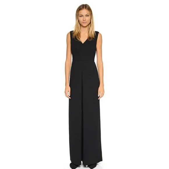 Vince 10 Black Double-V Neck Sleeveless Wide Leg Culotte Jumpsuit with Pockets - Picture 2 of 16